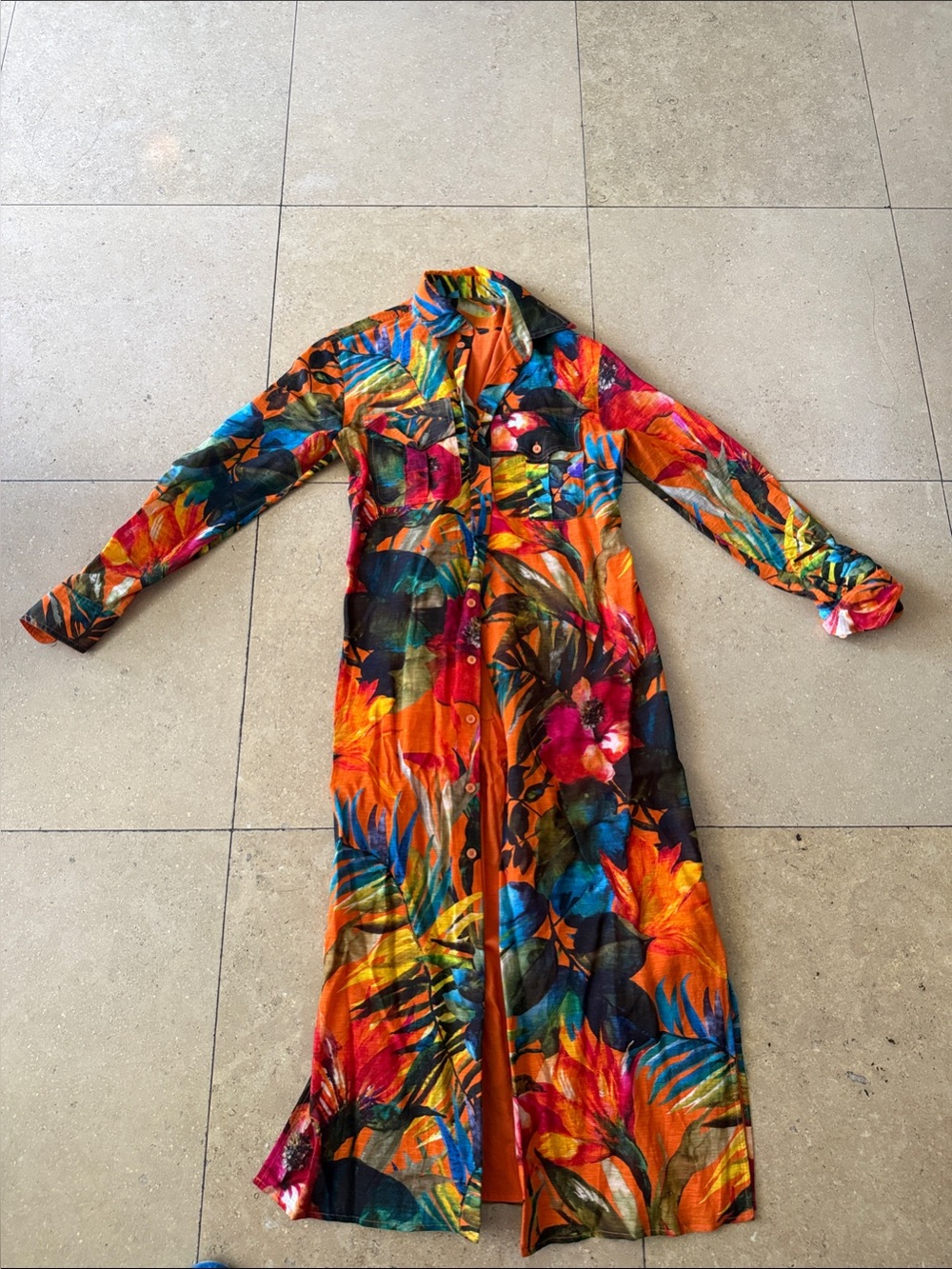 Ralph Lauren Purple Label Vibrant Tropical Print Maxi Dress Coat